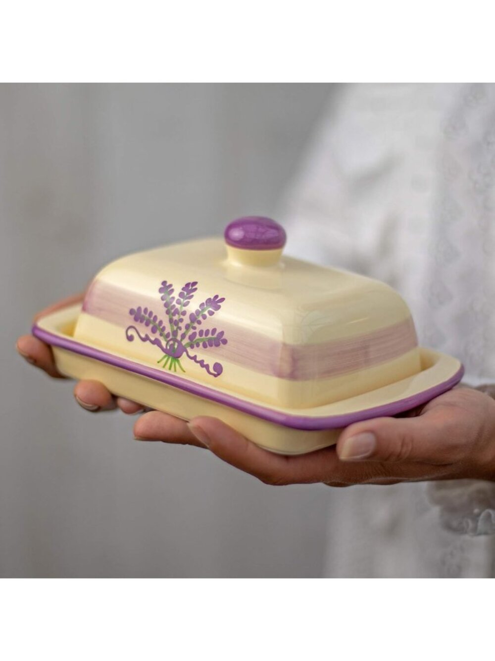 Large Ceramic Butter Dish with Lid, Handcrafted Floral Butter Keeper for